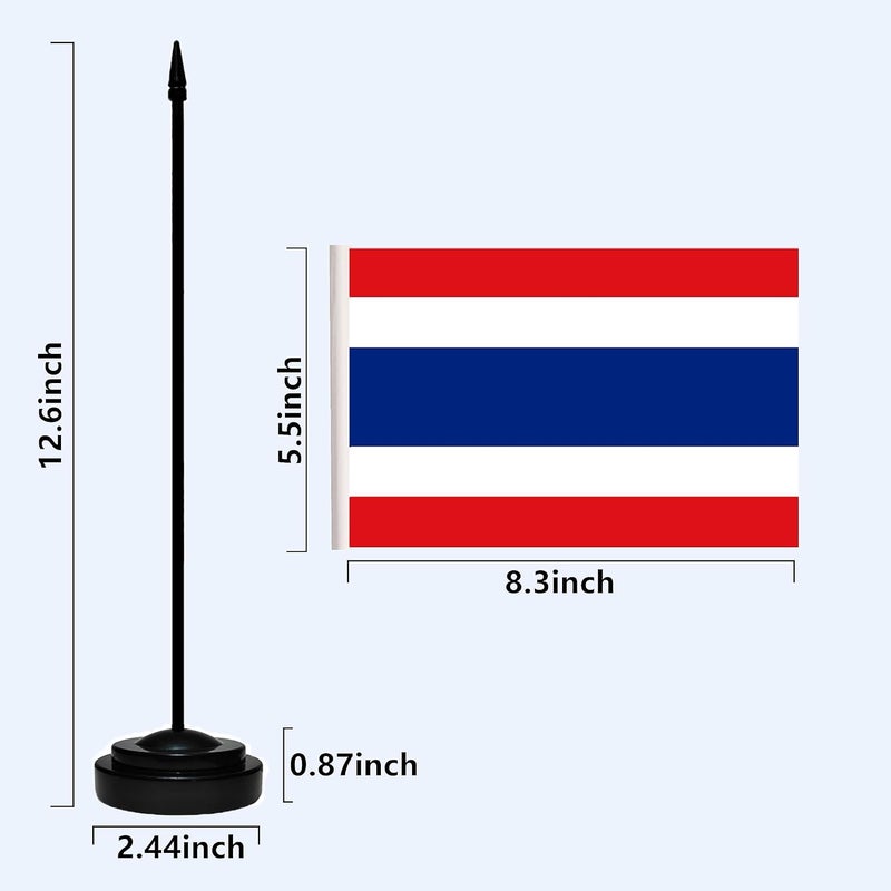 tibijoy USA American & Thailand Thai Desk Flags, US Thailand Small Mini Table Office Flag, Miniature Thai and US Desktop Flag With 13" Solid Black Pole, Black Base - Image 3